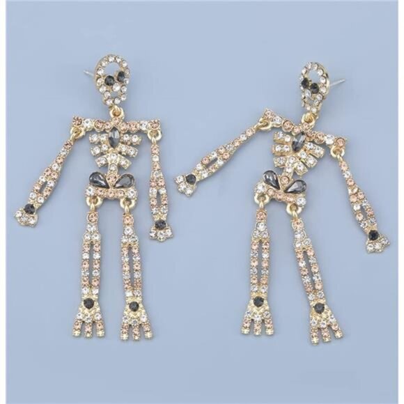 Crystal Skull Halloween Earrings | Sparkling Gothic Drop Jewelry - Picture 1 of 4